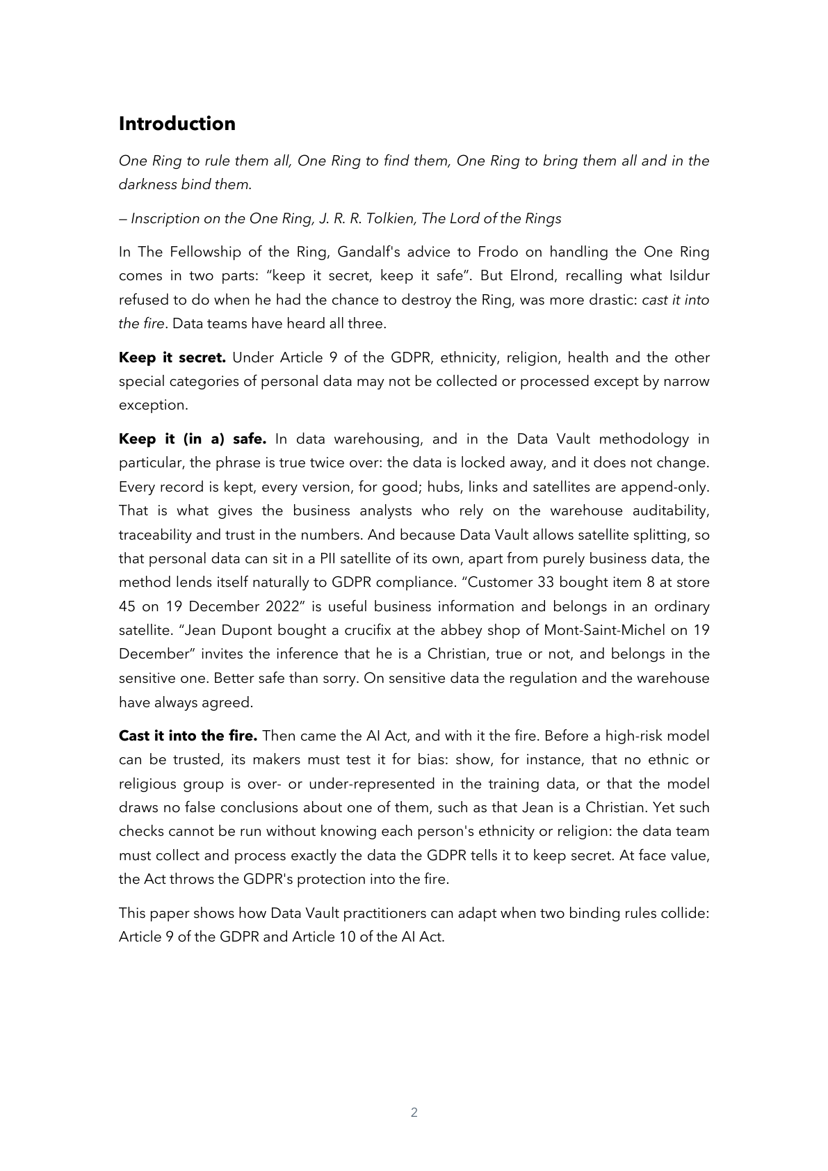 Page 2 of 24 — Keep It Secret, Keep It (in a) Safe, Then Cast It into the Fire: Engineering AI Act Data Governance — A Practical Guide for Data Teams