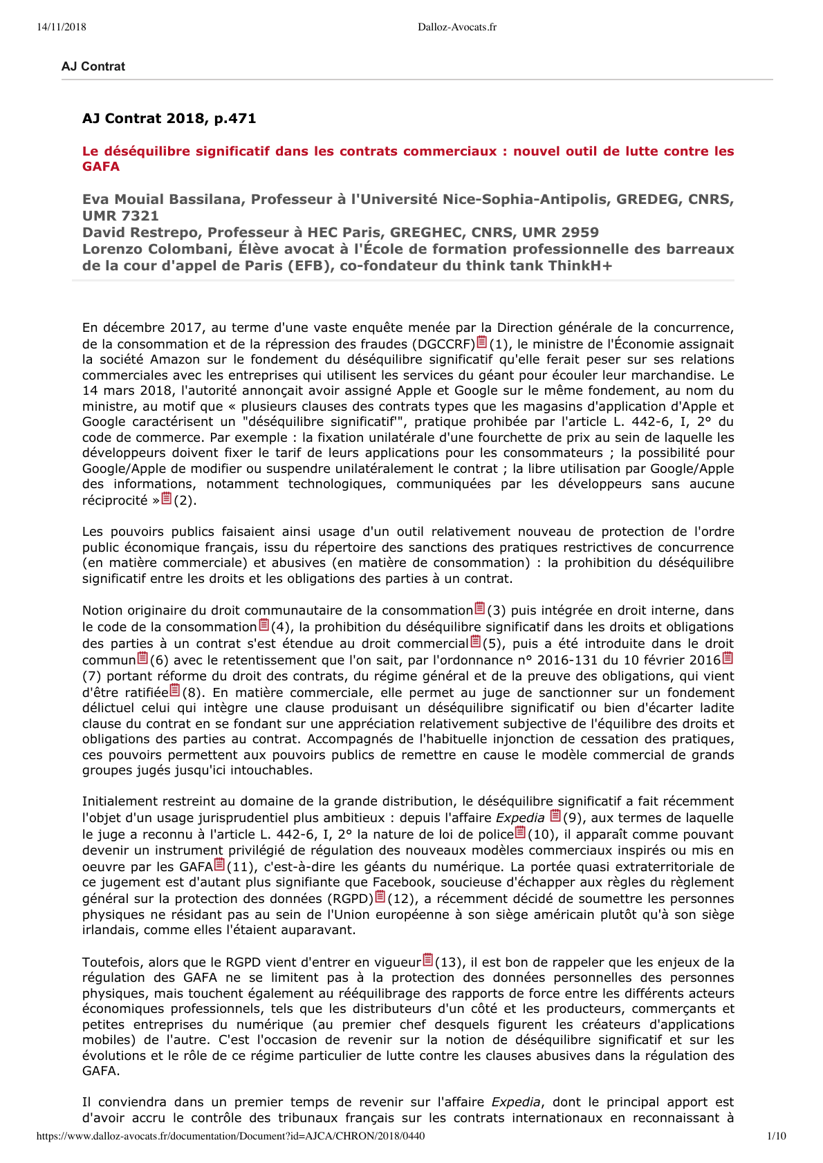 Page 1 of 10 — Le déséquilibre significatif dans les contrats commerciaux